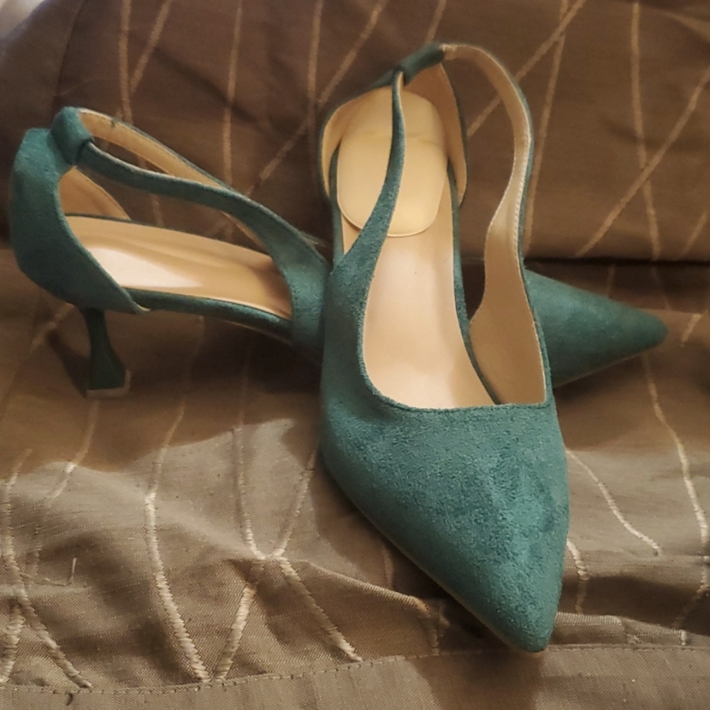 Green faux suede heels